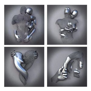 Peintures 4pcs Love Heart 3D Effet Mur Art Abstrait Metal Figure Statue Art Toile Peinture 19 7 pouces Moderne Home Decor286l