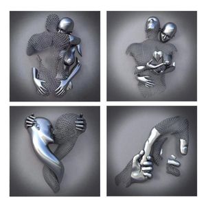 Pinturas 4 unids Amor Corazón Efecto 3D Arte de la pared Figura de metal abstracta Estatua Arte Lienzo Pintura 19 7 pulgadas Decoración moderna para el hogar181K