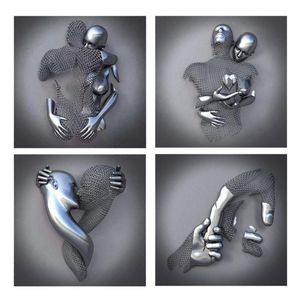 Peintures 4pcs Love Heart 3D Effet Wall Art Abstrait Metal Figure Statue Art Toile Peinture 19 7 pouces Moderne Home Decor258z