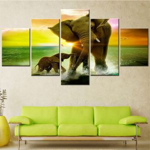 Peintures 5 pièces esthétique décor à la maison peinture heureux éléphant famille photo modulaire mur art toile impression enfants chambre décoration œuvre 230823