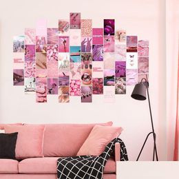 Peintures 50pcs Image esthétique rose pour collage mural kits imprimés de couleur chaude décor de chambre filles art imprimés affiche de dortoir 210310 drop deli dhoxh