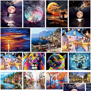 Schilderijen 50X40Cm Olieverfschilderij van nummers Herten Diy Verf Voor Adt Landschap Dieren Frameloos Canvas Uniek cadeau Drop Delivery Home G Dhnhl