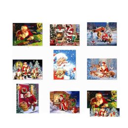 Schilderijen 5D DIY Christmas Fl Boorboor Rhinestone Diamond Painting Kits Cross Stitch Santa Claus Snowman Home Decor Drop levering Garde Dhstc