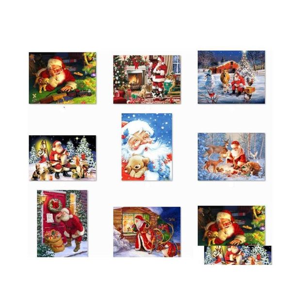 Pinturas 5D Diy Christmas Fl Drill Rhinestone Diamond Painting Kits Punto de cruz Santa Claus Muñeco de nieve Decoración para el hogar Drop Delivery Garde Dhstc