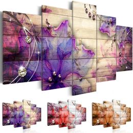 Peintures 5pcs peinture moderne toile abstraite diamant fleurs fond en bois mur art photo décoration de la maison salon affiche 231205