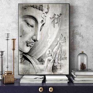 Schilderijen Abstract Zwart Wit Religie Boeddha Standbeeld Canvas Painting Posters and Prints Wall Art Foto's Woonkamer Woondecoratie