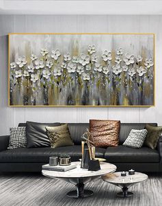 Peintures Abstrait Blossom Cherry Peint à la main Peinture à l'huile Grand texturé Blooming White Flower Bouquet Salon Home Wall Art Décor 231110