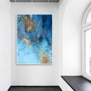 Schilderijen Abstracte Blauwe Hemel Canvas Vogel Bladgoud Wall Art Prints Poster Woonkamer Decor Decoratieve Home