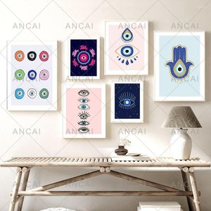 Schilderijen Abstract Boze Oog Turkse Hamsa Minimal Wall Art Canvas Schilderij Poster En Print Boho Foto's Voor Woonkamer Decoratie