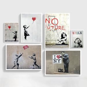 Peintures Abstrait Girl Wall Art Toile Peinture Bansky Affiches et impressions Noir Blanc Photos pour salon Decor283G