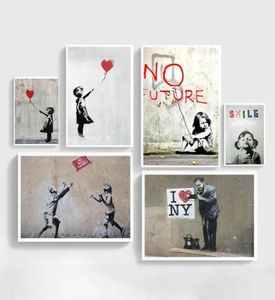 Schilderijen Samenvatting Girl Wall Art Canvas Painting Bansky Posters and Prints Black White Pictures for Living Room Decor5951572