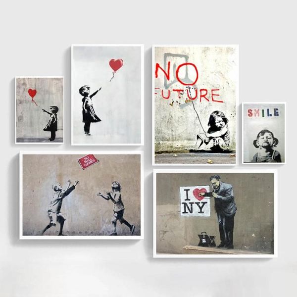 Pinturas Abstract Girl Wall Art Canvas Pintura Bansky Pósteres e impresiones Imágenes en blanco y negro para la sala de estar Decor284P