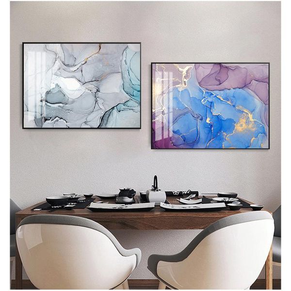 Peintures abstraites or bleu mur art impression style moderne toile peinture à l'encre nordique décoratif image décor à la maison texture de marbre