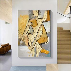 Peintures abstraites Golden Woman Peinture à l'huile à la main sur toile moderne nordique figure mur art pour salon décor à la maison goutte livraison dh3ml