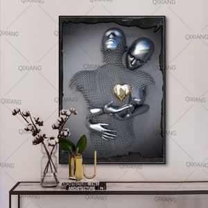 Schilderijen Abstract Metalen Figuur Standbeeld Art Posters En Prints Moderne Liefhebbers Sculptuur Canvas Op De Muur Foto Decor288t