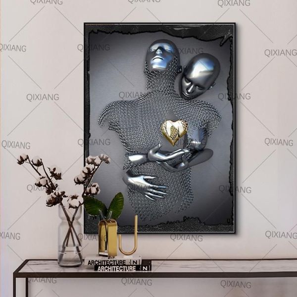 Peintures abstraites en métal Figure Statue Art affiches et impressions amoureux modernes Sculpture toile sur le mur photos Decor2104