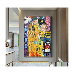 Pinturas Pintura al óleo abstracta sobre lienzo Póster Póster Artista clásico Gustav Klimt Beso Arte moderno Imágenes de pared para sala de estar Cua Dhc0J