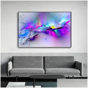 Pinturas Abstract Pintura Splash Fondo y impresiones Imagen de arte de pared de pintura de lienzo dinámico de ensueño para sala de estar Home Dro Dh8bq