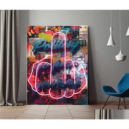 Peintures Abstrait Street Art Middle Finger Toile Peinture Vintage Iti Affiches et impression murale pour salon Accueil Drop Deliv DHE2D