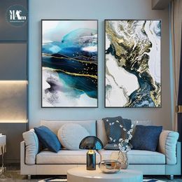 Schilderijen Abstract Aquarel Rivier Gouden Lijnen Muur Poster Moderne Canvas Schilderij Kunst Woonkamer Decoratie Foto Home300Z