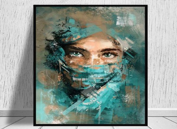 Peintures Portrait de femme abstraite avec voile vert toile peinture affiche et impressions aquarelle mur art photos salon maison 8688770