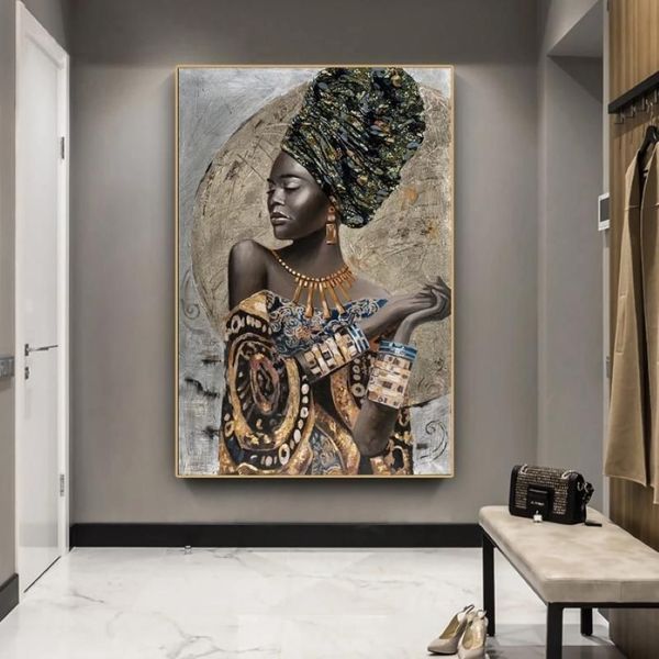 Peintures Africaines Femme Noire Graffiti Art Affiches et impressions Toile de fille abstraite sur le mur Photos Decor214e