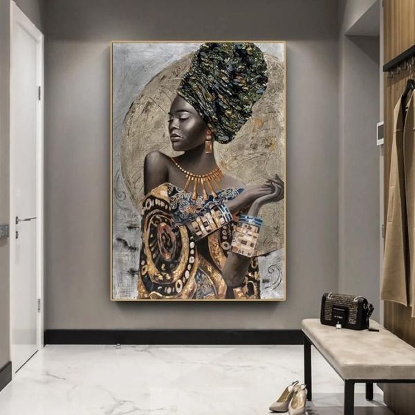 Peintures Africaine Femme Noire Graffiti Art Affiches et impressions Toile de fille abstraite sur le mur Photos Decor265e