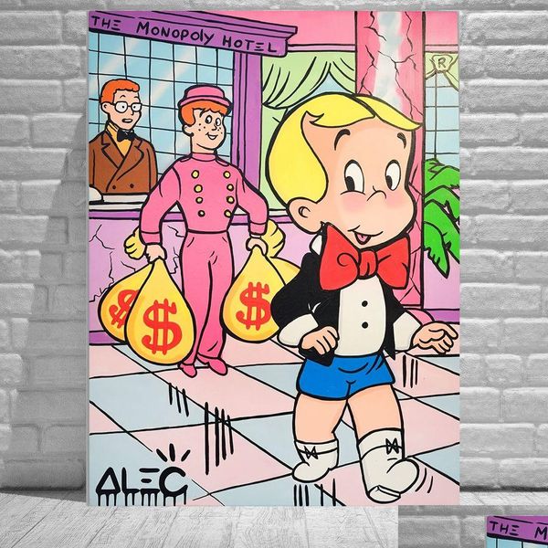 Pinturas Alec Monopoly Graffiti Handcraft Pintura al óleo sobre lienzo Richie In The El Home Decor Wall Art 24X32Inch No Drop Delivery Ga Dhilb