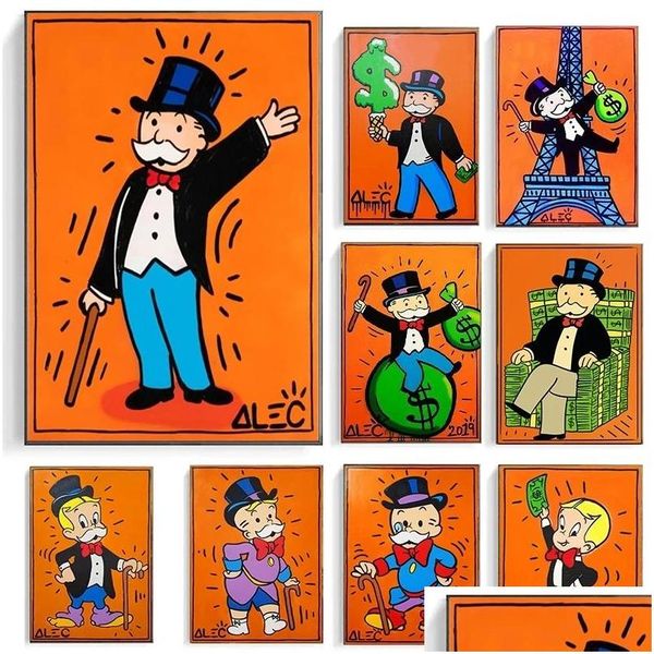 Pinturas Alec Monopoly Iti Art Money Lienzo Pintura Pósteres e impresiones Imagen de pared para sala de estar Decoración del hogar Cuadro Woo Dro DHZST