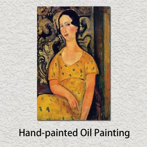 Schilderijen Amedeo Modigliani Schilderijen Portret Jonge Vrouw in Een Gele Jurk Vrouw Abstracte Kunst Hoge Kwaliteit Handgeschilderd