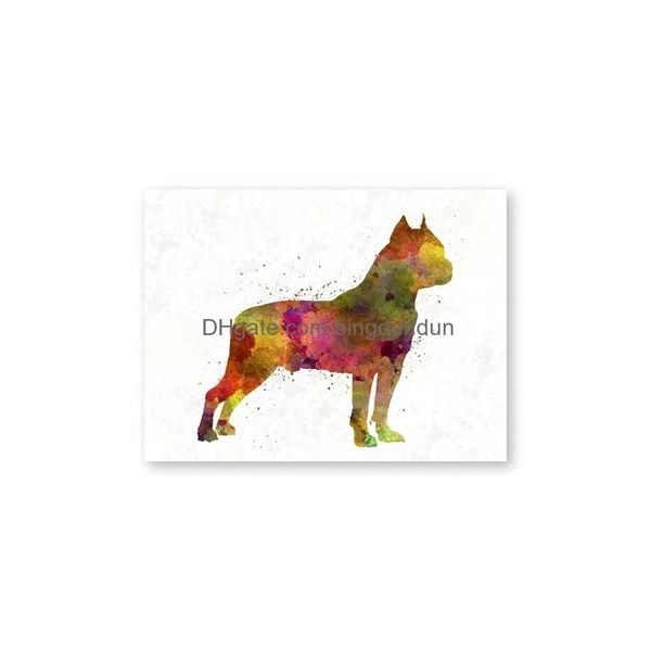 Peintures American Staffordshire Terrier Aquarelle Pet Dog Affiches et impressions Basenji Teckel Poodle Art Toile Peinture Mur Drop Dhqwd