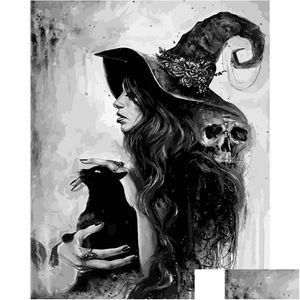 Pinturas Amtmbs Abstract Black And White Witch Cat Diy Painting By Numbers Ding On Canvas Picture Wall Art Number Decor Drop Delive Dhx9B
