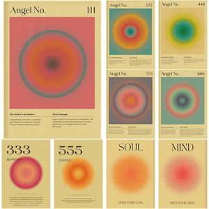 Peintures Angel Number Retro Poster Gradient Aura Prints Chambre Décoration Énergie Spirituelle Vintage Home Decor Nostalgia Art Wall 231115