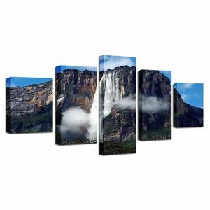 Schilderijen Angel Waterval Venezuela 5 Panel Canvas Foto Print Wall Art Schilderen Decor Voor Woonkamer Poster Geen Framed2806