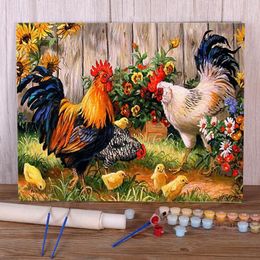 Schilderijen Animal Chicken Painting By Numbers Set Acryl Paints 40 50 op canvas decoratie voor kinderen die kunst trekken