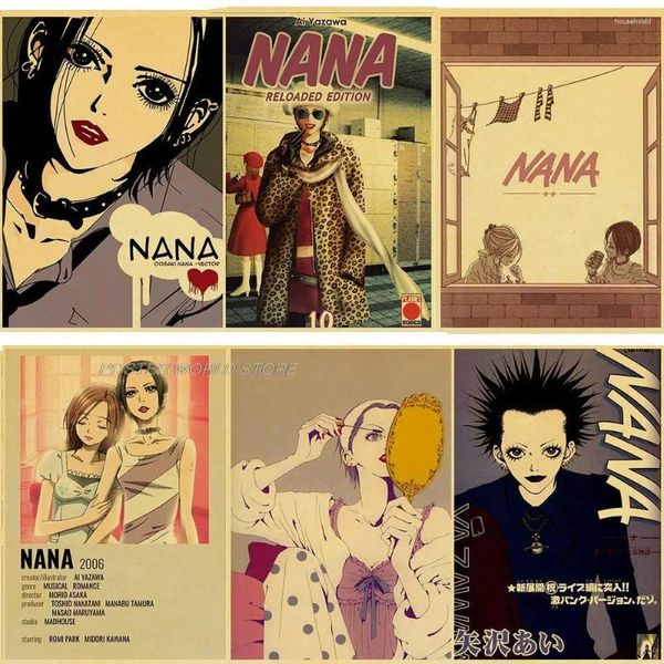 ¡Pinturas!Anime Nana Vintage Poster Art Pinting Pegatina para la sala del hogar Decoración Cafetería Bar Kraft Paper Funny Wall