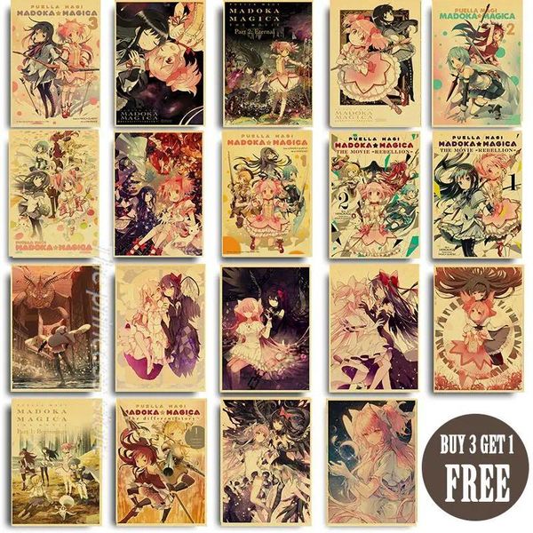 Peintures Anime Puella Magi Madoka Magica Affiches Vintage Kraft Peinture Imprime Mur Art Photos Salon Décor Enfants Cadeau