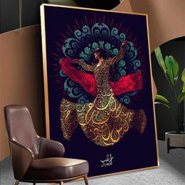 Schilderijen Arabische Kalligrafie Art Poster En Print Canvas Schilderij Islamitische Soefisme Wervelende Derwisj Foto Moslim Dans Meisje Religi266F