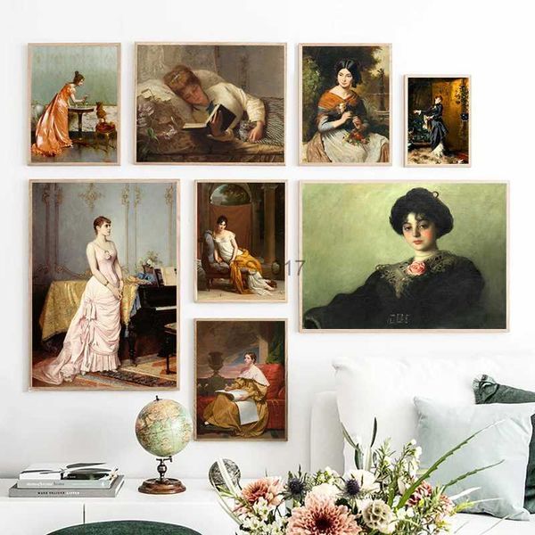 Pinturas Arte Mujer Retrato Pintura al óleo sobre lienzo Pósteres e impresiones Victorian Ladies Print Vintage Estética Wall Picture Decor