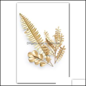 Schilderijen Kunst, Ambachten Geschenken Thuis Tuin Moderne Stijl Minimalistische Olieverfschilderij Gouden Plant Bladeren Canvas Wall Art Corridor Woonkamer Bedro