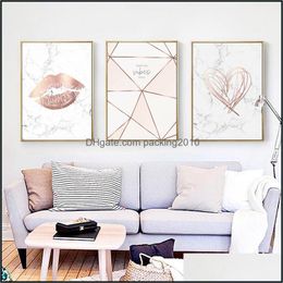 Schilderijen kunsten, ambachten geschenken home gardencanvas schilderij meeyou liefde muur foto gouden lip groene kamer decora plant abstracte lijnen kunst muurschildering