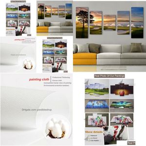 Schilderijen Artsailing 5-delig canvas landschap golf zonsondergang boom oceaan schilderij hd foto's muur kunst huisdecoratie voor woonkamer pos Dhji5