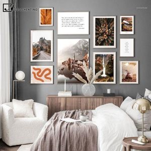 Schilderijen Herfst Bos Blad Rivier Zonsondergang Poster Natuur Landschap Print Canvas Wall Art Schilderij Pography Nordic Decoratie Pictur3524703