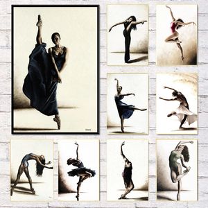 Peintures Ballet Grace Dancing Picture Home Decor Toile Peinture Mur Art Affiche Europe Dessin Figure pour Rétro Minimaliste Salon 231114