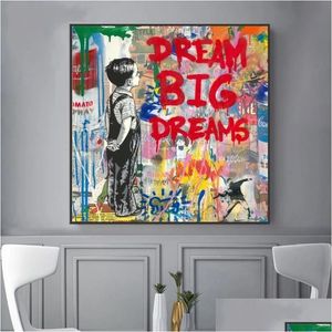 Peintures Banksy Pop Street Art Rêve Affiches Et Gravures Animaux Abstraits Graffiti Toile Sur Le Mur Photo Décor À La Maison Drop Delive Dhd62