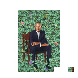 Schilderijen Barack Obama Portretten Kehinde Wiley schilderposter afdrukken Home Decor ingelijste of niet -ingelijste Popaper materiaal274E drop leveren Dhsxl