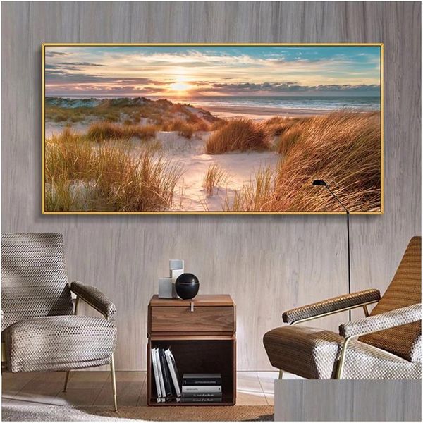 Peintures Plage Paysage Toile Peinture Décorations Intérieures Pont En Bois Mur Art Photos Pour Salon Décor À La Maison Mer Coucher De Soleil Pri Dhcvh