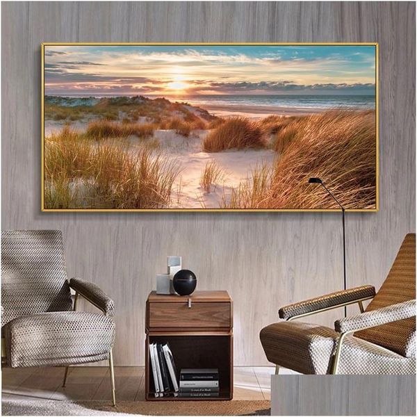 Peintures Plage Paysage Toile Peinture Décorations Intérieures Pont En Bois Mur Art Photos Pour Salon Décor À La Maison Mer Coucher De Soleil Pri Dhcvs