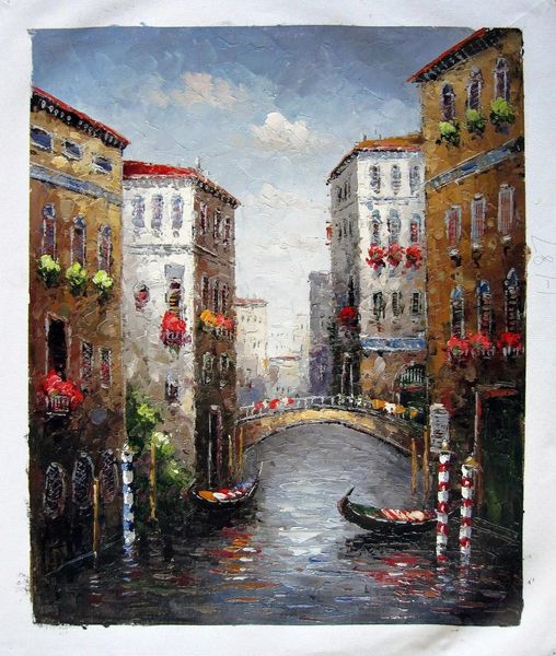 Pinturas Hermosa escena de Venecia, pintura al óleo pintada a mano genuina sobre lienzo grueso Calidad de museo en varios tamaños elegidos