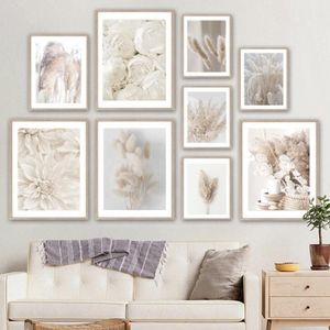 Schilderijen Beige Riet Gedroogde Bloem Canvas Schilderij Posters En Prints Wall Art Foto Moderne Woonkamer Decoration271s